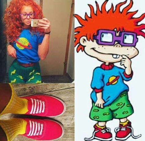 Chucky from the rugtats halloween costume                                                                                                                                                     Mais Rugrats Costume, Chuckie Rugrats, Cartoon Halloween Costumes, 2nd Option, Character Halloween Costumes, 90s Halloween Costumes, 90s Halloween, Halloween Coustumes, Cartoon Costumes