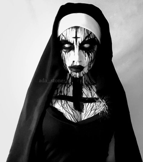 black metal nun photo - Google Search Tattoo Ideas Snake, Couple Tattoo Ideas, Demon Makeup, Demon Costume, Nun Costume, Creepy Halloween Makeup, Horror Make-up, Couple Tattoo, Horror Makeup