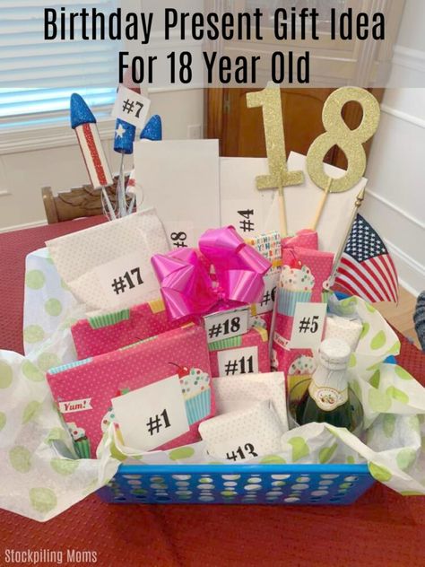 Giving 18 birthday gifts that represent the official journey to "adulthood" was the perfect gift for an 18 year old. 18th Birthday Basket Guys, Countdown To 18th Birthday, 18th Birthday Money Gift Ideas, 18th Birthday Gift Basket, Gift Ideas For 18th Birthday Girl, 18th Birthday For Boys, 18th Birthday Boy, 18th Birthday Present Ideas, 18th Birthday Gifts For Boys