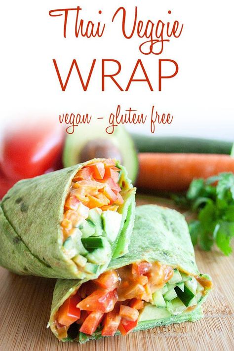 Vegan Wrap, Veggie Wrap, Easy Healthy Meal, Picnic Recipes, Main Entrees, Lunch Wraps, Vegan Wraps, Spicy Peanut Sauce, Vegan Thai