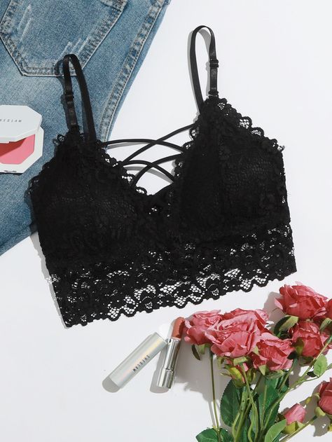 Women Bras, Bralet Tops, Lace Dress Design, Casual Preppy Outfits, Bralette Lingerie, Black Lace Bralette, Black Lace Bra, Korean Dress, Romantic Lace