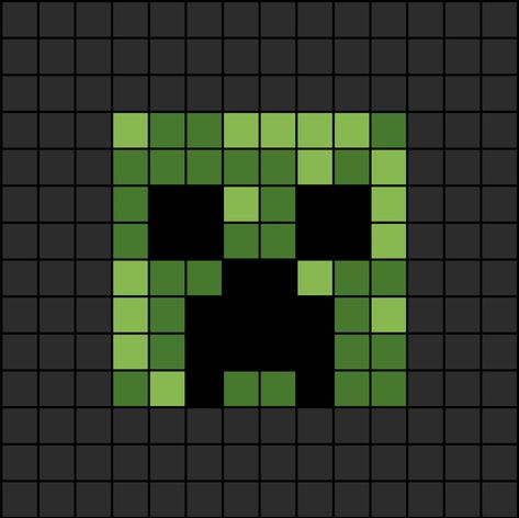 A pixel art template of a creeper's face from Mine-craft the video game.

This is in-accurate and has only 2 shades of green. Pixel Art Grid Video Games, Minecraft Creeper Pixel Art, Minecraft Grid Pattern, Easy Pixel Art Minecraft, Small Minecraft Pixel Art, Minecraft Disc Pixel Art, Minecraft Fuse Bead Patterns, Video Game Pixel Art Grid, Beer Pixel Art