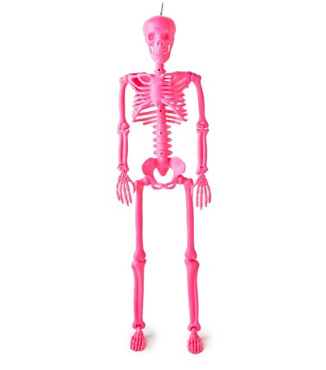 Add a Spooky Glow to Your Halloween Decor with the Halloween Pink Skeleton by Place & Time Elevate your Halloween decorations with the Blacklight Reactive Skeleton by Place & Time This tall skeleton is a spectral addition to your Halloween decor that brings an eerie glow to the night Crafted with durable plastic, this skeleton casts an otherworldly pink radiance when under a blacklight Designed to captivate, this skeleton will add a vivid touch of glowing pink awesomeness to your Halloween setup Pink Halloween Bedroom Decor, Flamingo Halloween Decorations, Pink Bar Decor, Spooky Themed Birthday Party, Preppy Halloween Decor, Girly Halloween Decorations, Skeleton Birthday Party, Colorful Halloween Decor, Pink Halloween Decorations