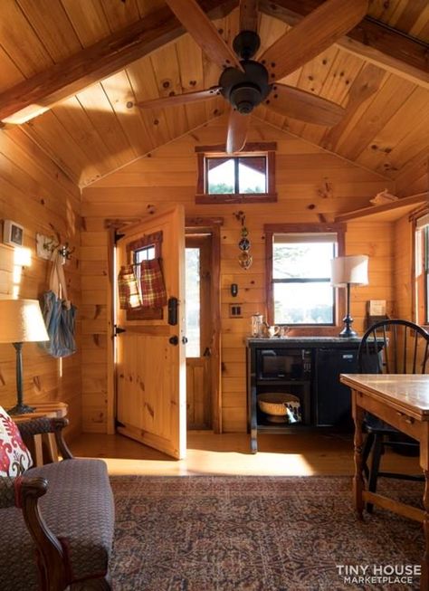 Amish-Built Tiny Log Cabin (For Sale) Tiny House Decorating Ideas, Tiny Cabins Interiors, Yard Office, Tiny Log Cabins, Tiny Log Cabin, Rustic Tiny House, Log Cabins For Sale, House Decor Ideas, Shed Cabin