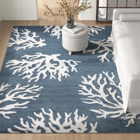 Sand & Stable Boca Performance Blue/White Rug & Reviews | Wayfair Navy And White Rug, Coastal Chic Living Room, Coastal Rug, Nautical Living Room, Traditional Coastal, Coastal Glam, Blue And White Rug, Beachy Theme, Coastal Dining