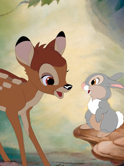 CAs Cinema | Bambi turns 75 Monday! The Disney Studio spent five years in production on Bambi and used the multiplane camera to give the film its depth of images. Bambi Disney Wallpaper, Bambi Wallpapers, Childhood Films, Thumper Bambi, Image Disney, Thumper Disney, Disney Painting, Bambi 1942, Taustakuva Iphone Disney