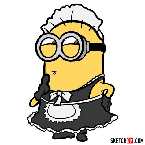 How to draw minion Phil in maid suit - Step by step drawing tutorials Minions, How To Draw Minions, Minion Drawing Cute, Minion Drawing Easy, Minions Drawings, Minions Illustration, Minion Drawings, Minions Drawing, Despicable Me Characters