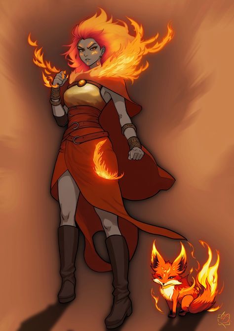 Lit the fire genasi circle of wildfire and her fire fox wildfire spirit., on ArtStation at https://www.artstation.com/artwork/RyzO4v Fire Elemental Character Design, Fire Genasi Dnd, Fire Genasi Female Dnd, Fire Druid, Wildfire Spirit, Fire Character Design, Fire Genasi, Fire Elemental, Fire Spirit