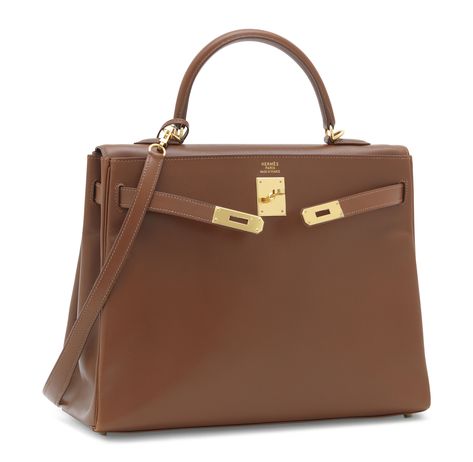 A NOISETTE CALF BOX LEATHER RETOURNÉ KELLY 35 WITH GOLD HARDWARE Leather, Chocolate Brown, Hermes Kelly 35, Brown Box, Hermes Kelly, Gold Hardware, Gucci, Gold