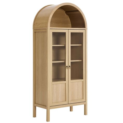 Display your treasures with the stylish design of the Tessa Arched Storage Cabinet. With an impeccable sense of style, this wood cabinet embodies the elegance of vintage aesthetics and is an ideal accent in living rooms, hallways, or dining spaces. Arched Storage, Flexible Display, Dining Room Cabinet, Tempered Glass Door, Vintage Aesthetics, Cabinet Bed, Storage Display, Wood Cabinet, Oak Cabinets