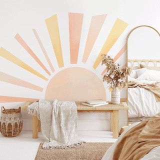 Sunshine Wall Decals, Sunshine Accent Wall, Sun Nursery Wall, Sun Mural Playroom, Ray Of Sunshine Nursery, Gender Neutral Sunshine Nursery, Sunshine Wall Decor, Sunshine Mural Nursery, Boho Sunshine Nursery Theme