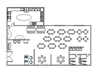 This floor plan template from Edraw presents a detailed layout of a cafeteria, including seating areas, serving counters, and other facilities. It is designed to assist in the planning and visualization of cafeteria spaces, ensuring efficient use of the available area. Whether for commercial restaurants, school cafeterias, or hospital canteens, this template provides a clear and comprehensive overview of the cafeteria's layout. School Cafeteria Floor Plan, Cafeteria Floor Plan, Cafe Floor Plan Layout, Cafeteria Layout, Cafeteria Architecture, Restaurant Floor Plan Layout, Restaurant Design Plan, Floor Plan Template, Hospital Cafeteria