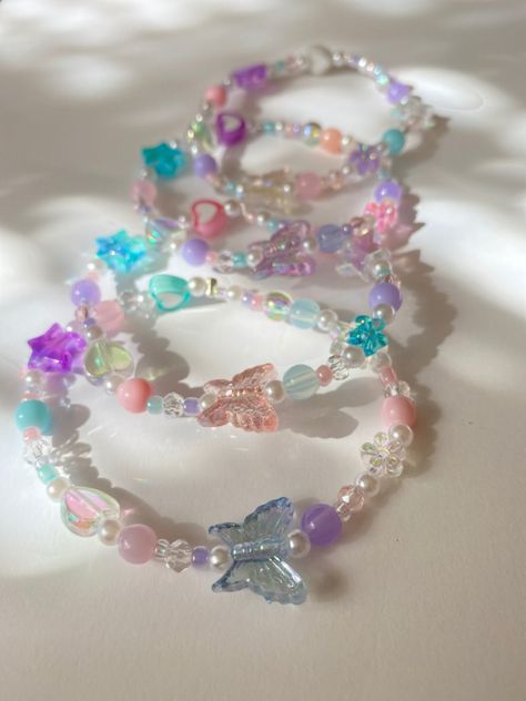 Pastel Beads Bracelets, Butterfly Beaded Bracelet, 90s Bracelets, Pastel Bracelet, Beads Ring, Butterfly Beads, Beads Accessories, Bff Bracelets, Pastel Beads