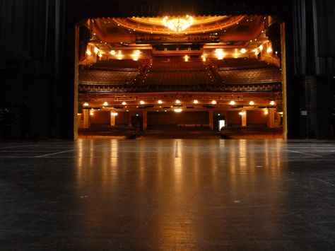 The Hippodrome Stage looking out at the audience. The original stage was 42 ft. wide 30 ft. deep and 60. ft high, which was much larger than most stages in the early 1900's. The stage was unmodified throughout its run as a vaudeville and movie theater. The 2004 renovation made the stage 108 ft. wide, over 50 ft. deep and 7 stories high to accommodate the Broadway productions that would come through. Theater Stage Aesthetic, Macbeth Project, Theatre Audience, Broadway Stage, Theatre Scene, Dream Jobs, Night Circus, Theatre Stage, Aesthetic Board