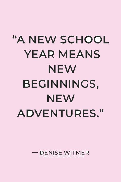 “A new school year means new beginnings, new adventures, new friendships, and new challenges. The slate is clean and anything can happen” — Denise Witmer. September is almost here, it’s time to go back to school! Click here for 100 Happy Back to School Quotes for kids, teachers, and parents. Celebrate the return to the classroom with these motivational, encouraging, and funny quotes that are perfect for a lunchbox note. Have a happy school year! Back To School Quotes Funny, Back To School Quotes For Teachers, School Quotes For Kids, First Day Of School Quotes, One Day Quotes, Happy Back To School, School Encouragement, High School Quotes, Class Quotes