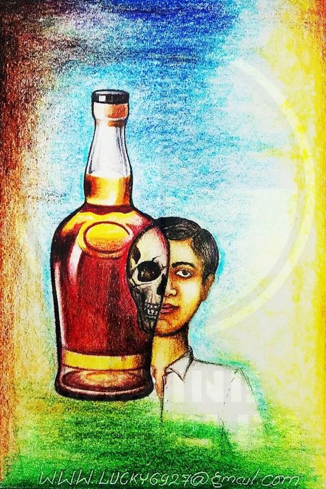 #Creative_Poster #No_alcohol #alcohol_affect/harms_body_like_this #social_issue #people_awareness #creative_ability_test #design_aptitude_test #NIFT #NID #B-ARCH Social Issue Poster Ideas, Social Issue Poster Drawing, Creative Posters On Social Issues, Alcohol Poster Design Ideas, Social Issue Art, Poster Social Issue, No To Alcohol Poster, Social Awareness Posters Drawing, Alcohol Poster Design