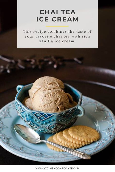 Chai Tea Ice Cream in a bowl. Chai Tea Ice Cream, Ginger Ice Cream Recipe, Tea Ice Cream Recipe, Fall Ice Cream, Chai Ice Cream, Kitchen Aid Ice Cream, Iced Chai Tea Latte, Homemade Icecream, Ginger Ice Cream