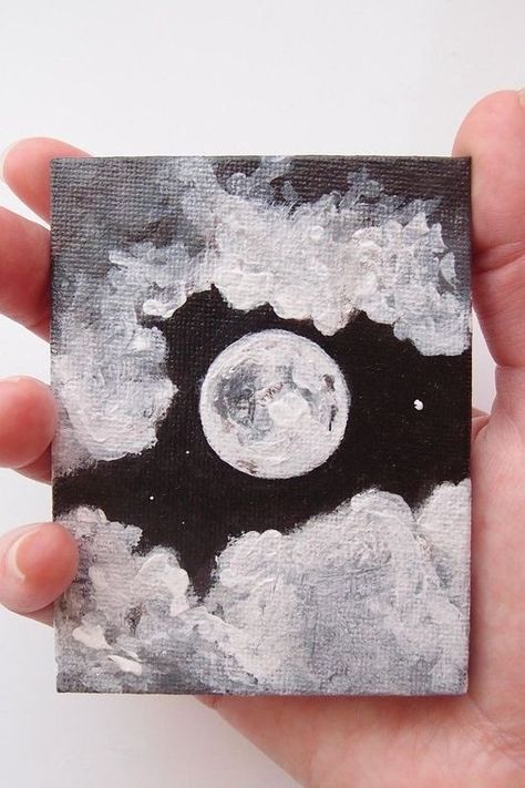 Cute Easy Things To Paint, Cute Paintings Easy, Art Mini Toile, Mini Tela, Full Moon Art, Mini Toile, Night Sky Painting, Tapeta Galaxie, Cute Canvas Paintings