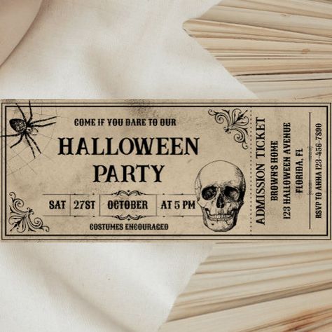 Halloween Ticket Design, Halloween Party Adult, Costumes And Cocktails, Halloween Party Tickets, Backyard Halloween Party, Halloween Invitaciones, Adult Halloween Party Invitations, Invitations Halloween, Halloween Themed Birthday Party