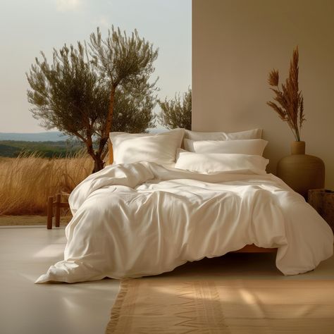 This organic GOTS-certified cotton duvet cover feels good on your skin and great on your conscience. It is remarkably soft, highly breathable, and naturally hypoallergenic. Comfy White Comforter, Comfy King Bed, Cream Sheets, Room References, Cotton Bed Sheets, Organic Cotton Sheets, Organic Bedding, Cotton Bedsheets, Bedding Basics