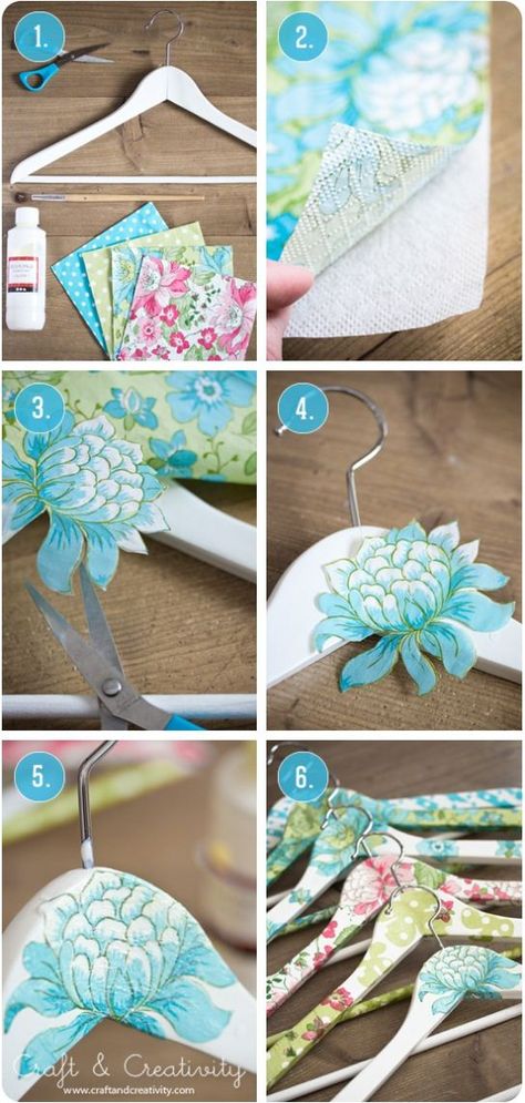 16 Great DIY Hanger Ideas - Pretty Designs Toples Kaca, Kerajinan Diy, Hantverk Diy, Hanger Crafts, Hanger Diy, Diy Bricolage, Creation Deco, Clothes Hangers, Wooden Hangers