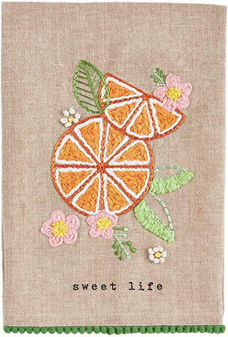 Embroidered Orange Fruit, Fruits Embroidery Design, Fruit Embroidery Patterns, Citrus Embroidery, Pom Pom Embroidery, Embroidery Kitchen Towels, Embroidery Orange, Embroidered Fruit, Fruit Embroidery