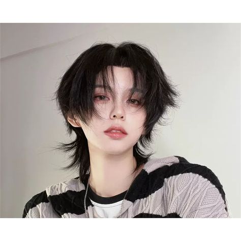 Natural Black Brown Lace Mullet Men's Wig Cool Short - Etsy 日本 Mullet Hairstyle Drawing Reference, Anime Hair Reference Men, Mens Hairstyles Korean, Short Hairstyle Man, Short Cool Haircuts, Mullet Front View, Gothic Mullet, How To Style Mullet, Jellyfish Haircut Men