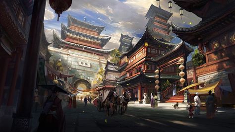 Did somebody say wallpaper dump? - Imgur Chinese Architecture, Festival Paint, Japan City, Chinese Wallpaper, Architecture Background, Asian Architecture, Fantasy City, Full Hd Wallpaper, Cloud Painting