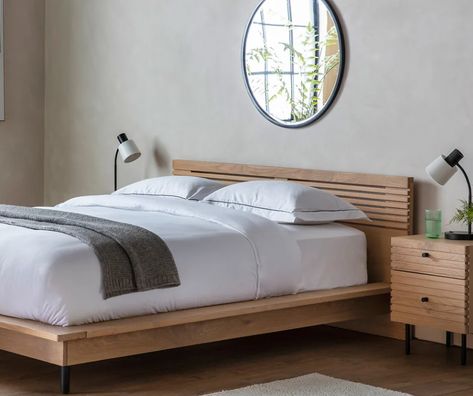 Japandi Bed Frame, Contemporary Japandi, Oak Double Bed, Solid Oak Beds, Oak Headboard, Oak Bed Frame, Wooden Platform Bed, Oak Beds, Slatted Headboard
