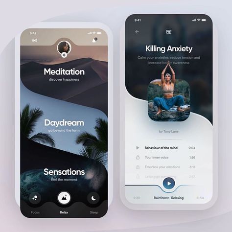 Web App Ui Design, Mobil Design, Yoga App, Meditation App, Mobile Application Design, Mobile App Design Inspiration, App Interface Design, Meditation Apps, Themes App