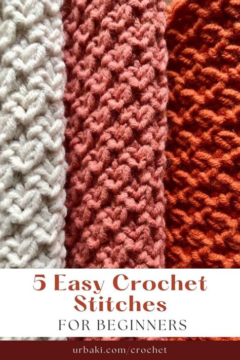 If you're new to the crochet world, the idea of learning all the different stitches can be overwhelming. But don't worry, we've got you covered! In this section, we will introduce you to 5 easy crochet stitches that are perfect for beginners. These beginner crochet stitches are simple, yet versatile, and will give you a solid foundation to build upon as you advance in your crochet skills. You'll be surprised how quickly you'll be able to create beautiful projects with these basic crochet... Easy Stitches Crochet, Advance Crochet Stitches, Beginner Crochet Stitches Easy, Fun Easy Crochet Stitches, Basic Crochet Blanket For Beginners, Type Of Crochet Stitches, Easy Crochet Stitches For Beginners Free, Beginning Crochet Stitches, Basic Crochet Stitches For Beginners Tutorial