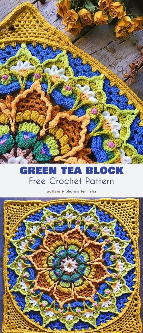 Free Crochet And Knitting Patterns, Complex Crochet Blanket, Crochet Along 2024, Freeform Crochet Art, 12 Inch Granny Square Crochet Pattern, Mandala Granny Square Crochet, Crochet Stash Buster Projects, Afghan Crochet Squares, Lotr Crochet