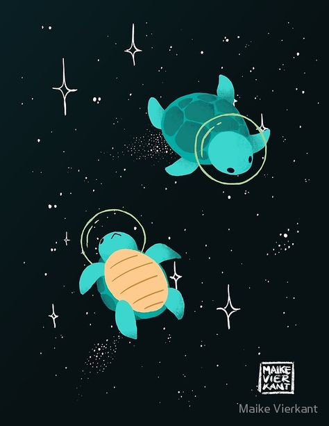 "Space Turtles" Photographic Prints by Maike Vierkant | Redbubble Turtle Wallpaper, Space Animals, Turtle Drawing, 그림 낙서, Posca Art, Turtle Art, Cute Turtles, Arte Sketchbook, Dessin Adorable
