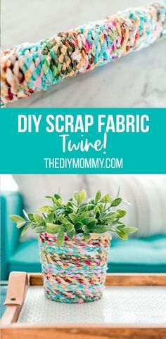 Learn how to make colorful DIY twine from scrap fabric strips, and how to make a plant pot from the handmade twine. Use up your fabric scraps! Tela, Upcycling, Scrap Fabric Projects Easy, Boho Spring Decor, Twine Flowers, Fabric Rope, Twine Diy, Twine Crafts, Diy Mommy