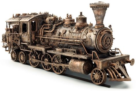 Model of the old steam locomotive on a w... | Premium Photo #Freepik #photo #steam-train #old-train #vintage-train #locomotive Steampunk Illustration, Steam Engine Model, Old Steam Train, Steampunk Aesthetic, Steampunk Crafts, Steam Engine Trains, Train Art, Old Trains, Terraria