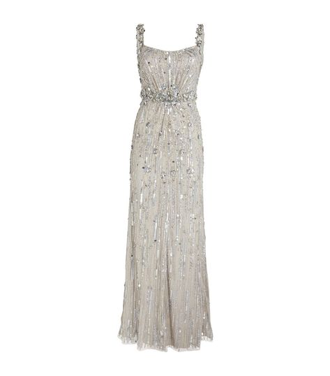 Jenny Packham silver Crystal-Sequin Embellished Gown. Shop with free returns and earn Rewards points for access to exclusive benefits. Jenny Packham, Silver Wedding Gowns, Casual Floral Dresses, Jenny Packham Dresses, Dvf Diane Von Furstenberg, Silver Gown, Royal Outfits, Event Outfit, Embellished Gown