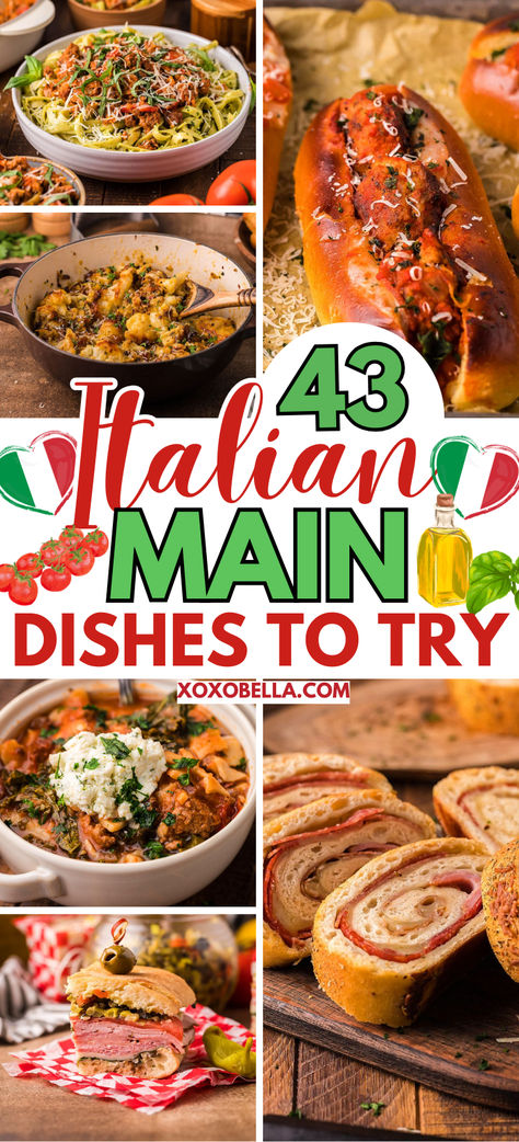 A collage of Italian main dishes. Essen, Italian Main Dishes, Italian Entrees, Healthy Italian Recipes, Italian Lunch, Italian Dinner Party, Healthy Italian, Italian Dinner Recipes, Italian Recipes Easy