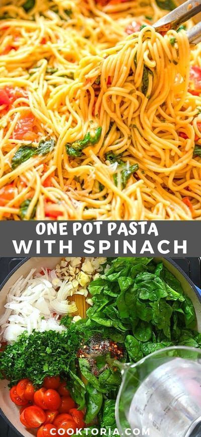 One Pot Pasta With Spinach, Instant Pot Spinach Pasta, One Pot Pasta With Spinach And Tomatoes, One Pot Spinach Pasta, Vegetarian Speggetti, One Pot Pasta Vegetarian, Pasta Casseroles, Banza Pasta, Lunch Vegetarian