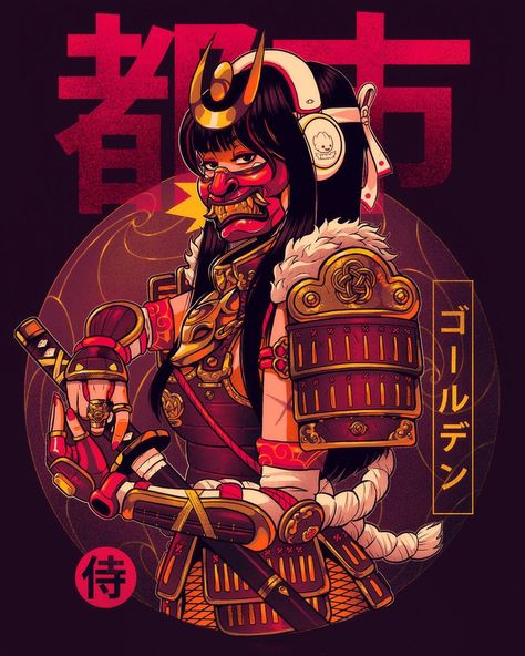 Warrior Tshirt Designs, Japanese Tshirt Design, Japan Warrior, Urban Samurai, Graphic Design Typography Poster, Female Samurai, Samurai Helmet, Wallpaper Hitam, Behance Design