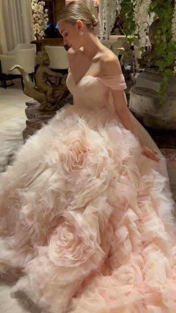 Pink And White Ball Gown, Blush Ball Gown Wedding Dress, White Dress With Roses, Blush Ball Gown, Elaborate Wedding Dress, Pink Rose Wedding Dress, Morilee Wedding Dresses, Pink Bridal Gown, Gown Aesthetic