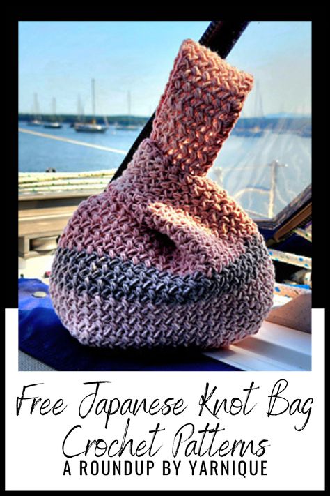 Mosu Bag Free Pattern, Crochet Knot Bag Pattern Free, Cute Crochet Bag Pattern Free, Free Crochet Japanese Knot Bag Pattern, Chunky Yarn Crochet Bag Free Pattern, Diy Knot Bag, Crochet Purse Closure, Round Crochet Bag Pattern, Crochet Japanese Bag