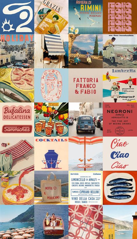 Amalfi Mood Board, Italy Illustration Graphic Design, Italian Graphic Design Vintage, Italian Mood Board, Fruit Mood Board, Italian Design Graphic, Italian Restaurant Menu Design, Mediterranean Mood Board, Restaurant Mood Board