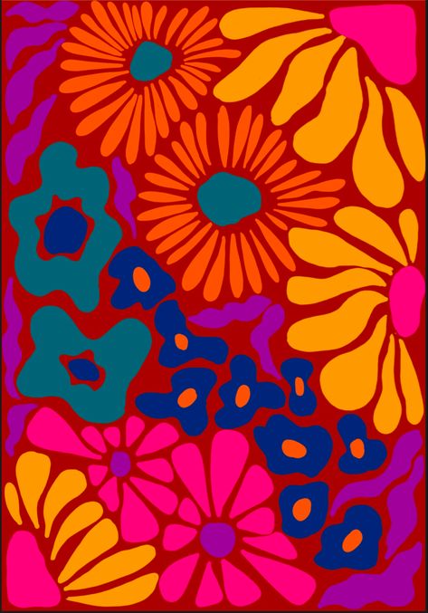 Ikebana, Hippy Art, Groovy Flower Wallpaper, Cubism Flower, Funky Flowers, Floral Poster, Hippie Art, Flower Illustration, Floral Wall Art