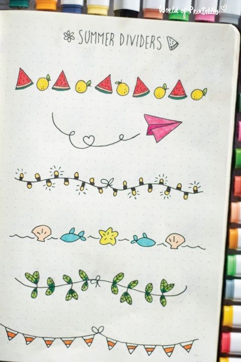 Spring Doodles Bullet Journal, Bullet Journal Summer Ideas, Summer Journal Page, Bullet Journal Opening Page, Bullet Journal Summer Theme, Fun Bullet Journal Ideas, Bullet Journal Borders, Summer Journal Aesthetic, Journal Border Ideas