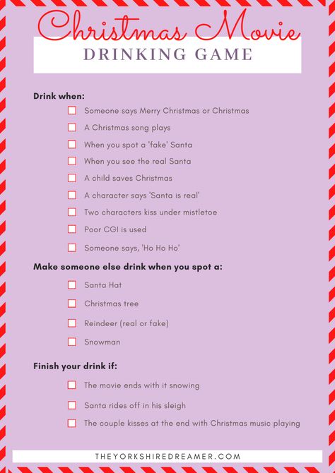 Elf Movie Drinking Game, Drink If Christmas Game, Christmas Drink If Game, Christmas Movie Drinking Games, Drinking Games Movie, Christmas Vacation Drinking Game, Elf Drinking Game, Tv Show Drinking Games, Christmas Drinking Games