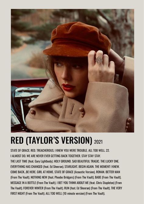 Taylor Swift Red Album, Taylor Swift Discography, Taylor Swift Album Cover, Red Taylor's Version, Minimalist Music, Taylor Songs, Miss Americana, Music Poster Ideas, Polaroid Poster