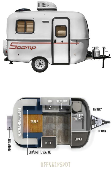 Scamp 13 - Small Camping Trailer with Bathroom Small Camping Trailers, Small Rv Campers, Scamp Trailer, Small Caravans, Teardrop Camper Plans, Mini Caravan, Camping Trailer Diy, Small Camper Trailers, Small Camping Trailer