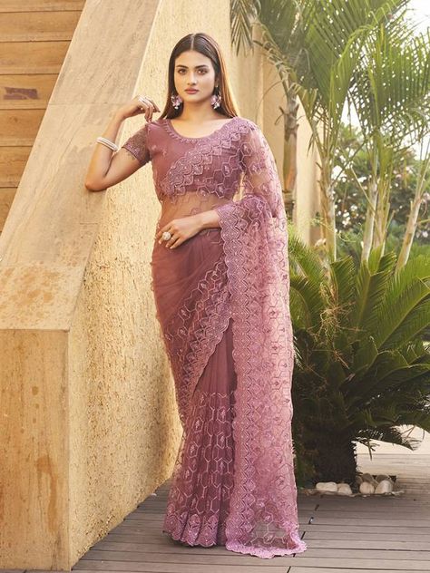 MAHOTSAV Women's Pink Embroidered Bollywood Designer Net Saree with Unstiched Net Blouse Piece (TOR-47451-Pink) Net Saree Blouse Designs, Net Saree Blouse, Party Wear Sarees Online, Net Blouse, Net Blouses, Party Sarees, Simple Sarees, Indian Party Wear, Saree Designs Party Wear