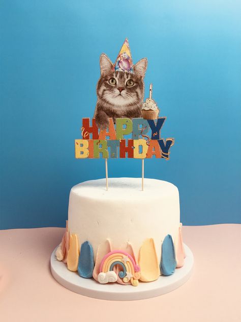 Birthday Ideas For Cats, Cats Birthday Party Ideas, Birthday Cake Cat Theme, Cat Cakes Birthday, Cat Cake Ideas, Birthday Cake Cat, Cat Birthday Cake, Cake Cat, Cotton Candy Cakes