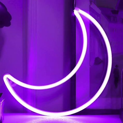 Purple Bedroom Aesthetic, Moon Neon Light, Light Purple Room, Tv Unit Decor Ideas, Unit Decor Ideas, Purple Themed Bedroom, Small Bedroom Decorating Ideas, Led Purple, Small Bedroom Decorating